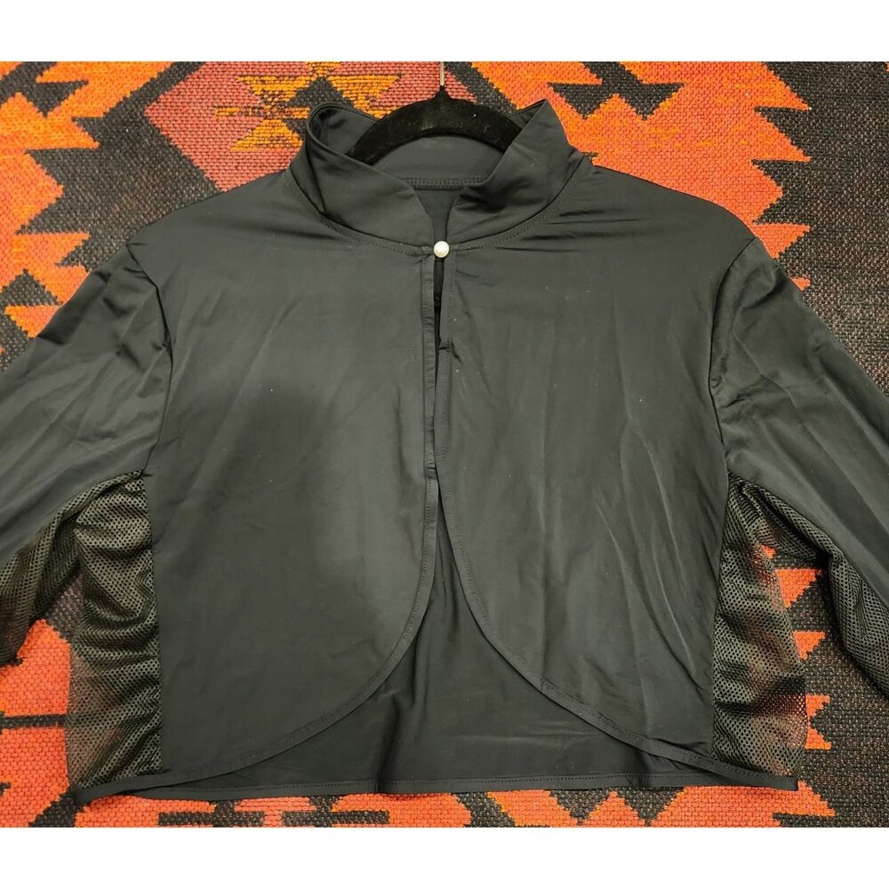 NEW Black Long-Sleeve Mesh Panel Cropped Jacket  Button Closure
